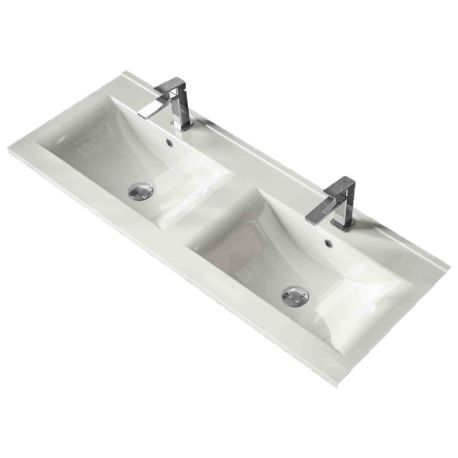 Plan double vasque en céramique Top Ceramica GB Group - Pour meubles de salle de bains - L.121cm - Blanc