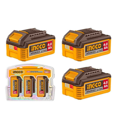 Lot de 3 batteries Lithium-ion 4.0 Ah ING-CO - 20V - Avec témoin de charge