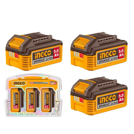 Lot de 3 batteries Lithium-ion 5.0 Ah ING-CO - 20V - Avec témoin de charge