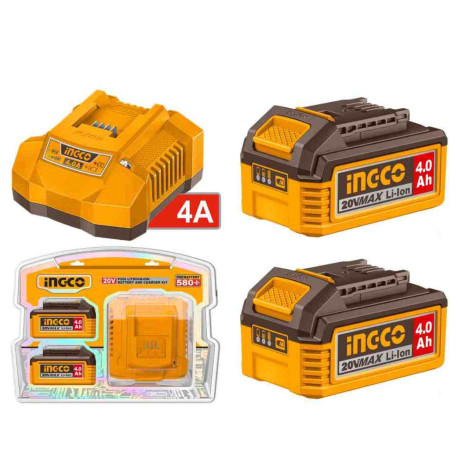 Pack chargeur 4A et 2 batteries Lithium-ion 4.0Ah ING-CO - 20V