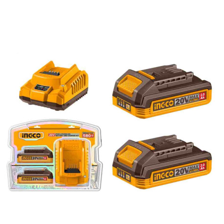 Pack chargeur 2A et 2 batteries Lithium-ion 2.0Ah ING-CO - 20V