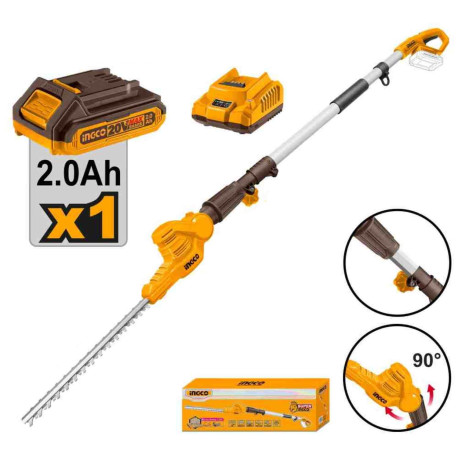 Taille haie électrique sans fil sur perche ING-CO - 20V - Longueur coupe 460mm -  2800 tr/mn - Avec Starter Pack 2.0Ah