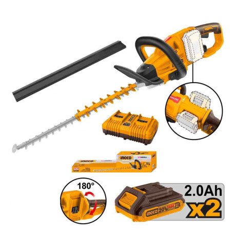 Taille haie électrique sans fil ING-CO - 2x20V - Longueur coupe 650mm -  3600 tr/mn - Avec Starter Pack 2.0Ah