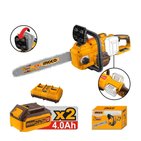 Tronçonneuse électrique sans fil ING-CO - 2x20V - Longueur coupe 40cm - Avec Starter Pack 4.0Ah