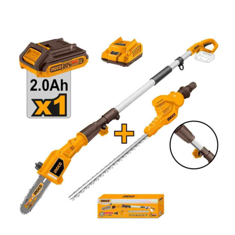 Ensemble élagueuse sur perche + taille haie sur perche sans fil ING-CO - 20V - Avec Starter Pack 2.0Ah