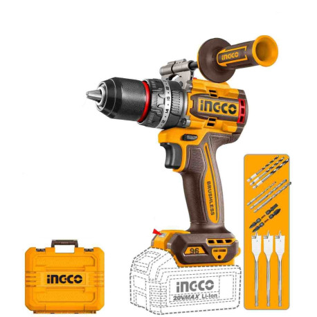 Perceuse-visseuse à percussion sans fil ING-CO - 20V - 96Nm - Avec forets et embouts - Sans batterie ni chargeur