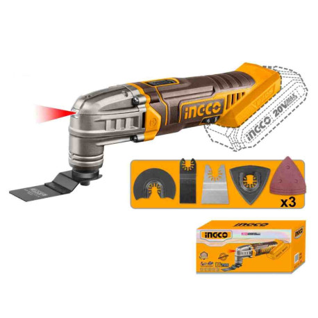 Outil oscillant sans fil ING-CO - 20V - 6 vitesses - 20 000 tr/mn max - Avec accessoires - Sans batterie ni chargeur