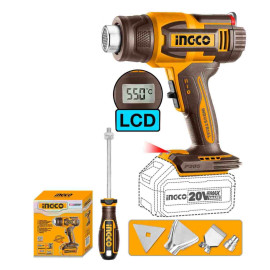 Décapeur thermique sans fil écran LCD ING-CO - 20V - 30/550°C - Avec accessoires - Sans batterie ni chargeur