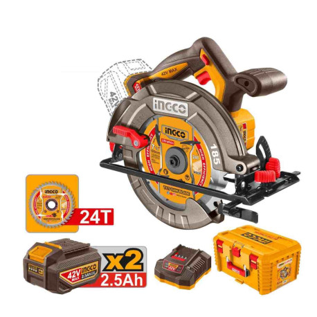 Scie circulaire sans fil ING-CO - 42V - Ø 185mm -  4 800 tr/min - 1 disque fourni - Avec Starter Pack 2.5Ah