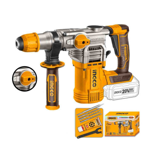 Marteau perforateur sans fil SDS+ ING-CO - 20V - 4.5J - 930 tr/mn - Avec accessoires - Sans batterie ni chargeur