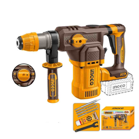 Marteau perforateur sans fil SDS+ ING-CO - 20V - 4.5J - 930 tr/mn - Avec accessoires - Sans batterie ni chargeur