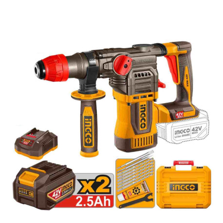 Marteau perforateur sans fil SDS+ ING-CO - 42V - 4.5J - 930 tr/mn - Accessoires inclus - Avec Starter Pack 2.5Ah