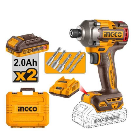 Visseuse à chocs sans fil ING-CO - 20V - 285Nm - Embouts et douilles inclus - Avec Starter Pack 2.0Ah