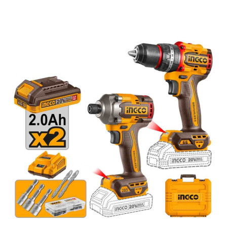 Pack Visseuse à chocs sans fil 66Nm + Clé à chocs sans fil 285 Nm ING-CO - 20V - Accessoires inclus - Avec Starter Pack 2.0Ah