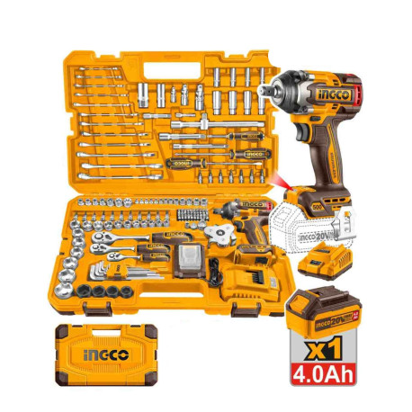 Clé à chocs sans fil 550 Nm ING-CO - 20V - Set 152 outils inclus - Avec Starter Pack 4.0Ah