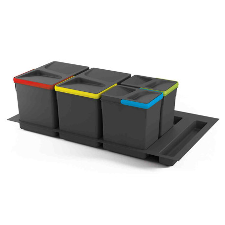 Kit 4 poubelles tri sélectif + socle M90 Recycle Emuca - Pour tiroir de cuisine 900mm - 2x15L+2x7L - Plastique - Anthracite