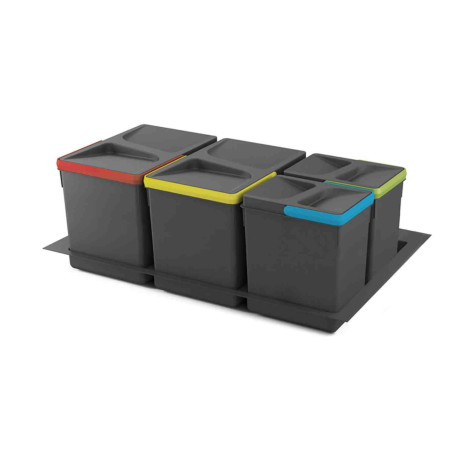 Kit 4 poubelles tri sélectif + socle M80 Recycle Emuca - Pour tiroir de cuisine 800mm - 2x15L+2x7L - Plastique - Anthracite