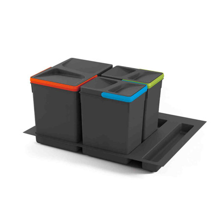 Kit 3 poubelles tri sélectif + socle M60 Recycle Emuca - Pour tiroir de cuisine 600mm - 1x15L+2x7L - Plastique - Anthracite