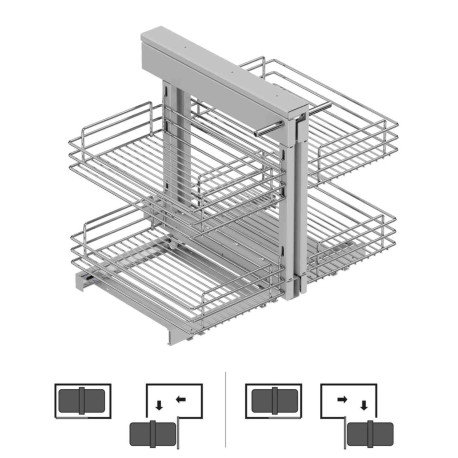 Meuble d’angle articulé extractible Suprastar Emuca - Pour meuble de cuisine - Droite ou Gauche - Acier chromé