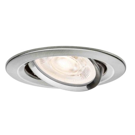 Spot LED encastré Nova GU10 Flat orientable Paulmann - Rond - 4.9W - 2700K - IP23 - Acier brossé - Non dimmable