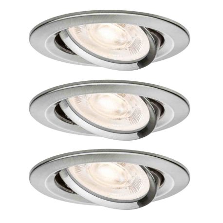 Lot de 3 spots LED encastrés Nova GU10 Flat orientables Paulmann - Ronds - 3x4.9W - 2700K - IP23 - Acier brossé - Non dimmables