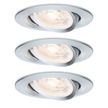 Lot de 3 spots LED encastrés Nova GU10 Flat orientables Paulmann - Ronds - 3x4.9W - 2700K - IP23 - Alu tourné - Non dimmables