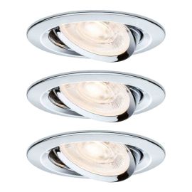 Lot de 3 spots LED encastrés Nova GU10 Flat orientables Paulmann - Ronds - 3x4.9W - 2700K - IP23 - Chrome - Non dimmables