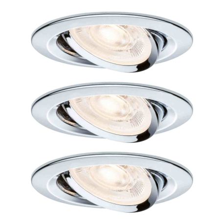 Lot de 3 spots LED encastrés Nova GU10 Flat orientables Paulmann - Ronds - 3x4.9W - 2700K - IP23 - Chrome - Non dimmables