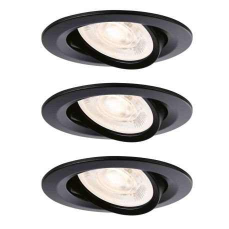 Lot de 3 spots LED encastrés Nova GU10 Flat orientables Paulmann - Ronds - 3x4.9W - 2700K - IP23 - Noir mat - Non dimmables