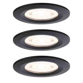 Lot de 3 spots LED encastrés Nova GU10 Flat rigides Paulmann - Ronds - 4.9W - 2700K - IP44 - Noir mat - Non dimmabl