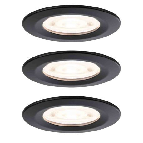 Lot de 3 spots LED encastrés Nova GU10 Flat rigides Paulmann - Ronds - 4.9W - 2700K - IP44 - Noir mat - Non dimmabl