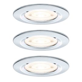Lot de 3 spots LED encastrés Nova GU10 Flat rigides Paulmann - Ronds - 4.9W - 2700K - IP44 - Chrome - Non dimmabl