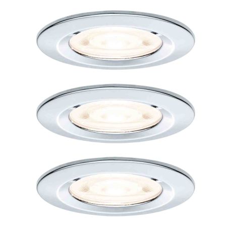 Lot de 3 spots LED encastrés Nova GU10 Flat rigides Paulmann - Ronds - 4.9W - 2700K - IP44 - Chrome - Non dimmabl
