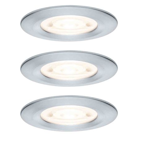 Lot de 3 spots LED encastrés Nova GU10 Flat rigides Paulmann - Ronds - 4.9W - 2700K - IP44 - Alu tourné - Non dimmabl