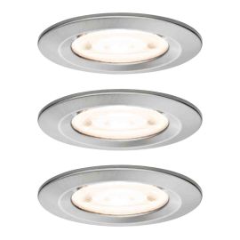 Lot de 3 spots LED encastrés Nova GU10 Flat rigides Paulmann - Ronds - 4.9W - 2700K - IP44 - Acier brossé - Non dimmables