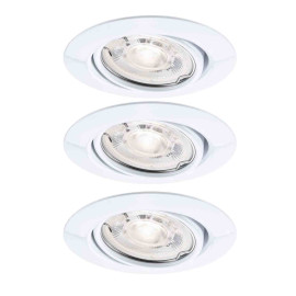 Lot de 3 spots LED encastrés Base GU10 Flat orientables Paulmann - Ronds - 3x4W - 2700K - IP20 - Blancs - Non dimmables