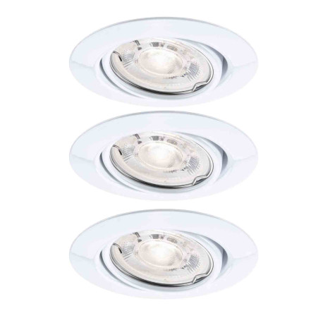Lot de 3 spots LED encastrés Base GU10 Flat orientables Paulmann - Ronds - 3x4W - 2700K - IP20 - Blancs - Non dimmables