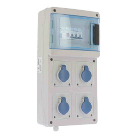Coffret de chantier monophasé 4 prises 2P+T - 16A complet Eur'Ohm - IP44 - IK07 - Gris/Bleu - Sans alimentation