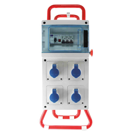 Coffret de chantier monophasé 4 prises 2P+T 16A  complet avec trépied Eur'Ohm - IP44 - IK07 - Gris/Bleu - Sans alimentation