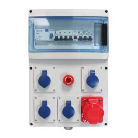 Coffret de chantier triphasé 4 prises 2P+T 230V - 1 prise 3P+N+T 400V  Eur'Ohm - IP44 - IK07 - Gris/Bleu - Sans cordon d'aliment