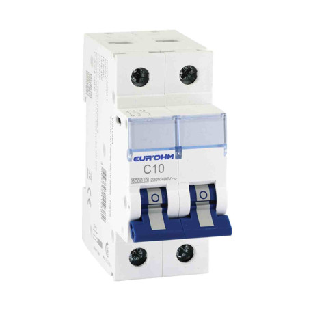 Disjoncteur divisionnaire 10A RX Protect Eur'Ohm - 2P - Courbe C - 6kA - Connexion vis/vis