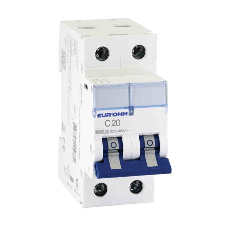 Disjoncteur divisionnaire 20A RX Protect Eur'Ohm - 2P - Courbe C - 6kA - Connexion vis/vis