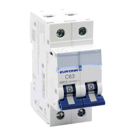 Disjoncteur divisionnaire 63A RX Protect Eur'Ohm - 2P - Courbe C - 6kA - Connexion vis/vis