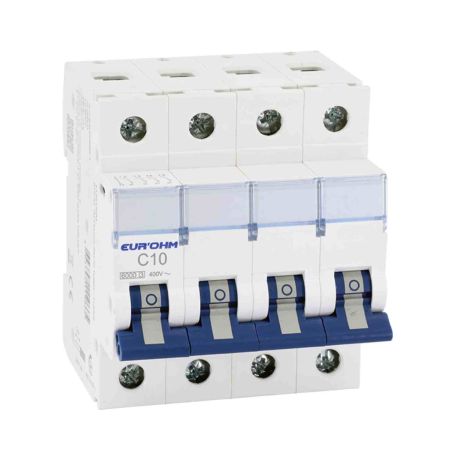 Disjoncteur divisionnaire 10A RX Protect Eur'Ohm - 4P - Courbe C - 6kA - Connexion vis/vis