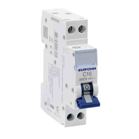 Disjoncteur divisionnaire 16A  RX Protect Eur'Ohm - 1P+N - Courbe C - 3kA - Connexions vis/vis