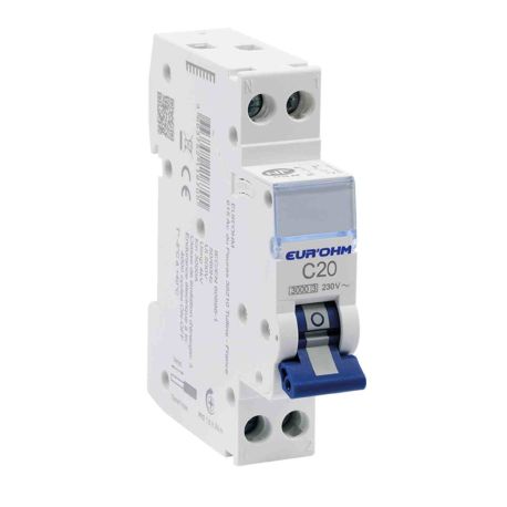Disjoncteur divisionnaire 20A  RX Protect Eur'Ohm - 1P+N - Courbe C - 3kA - Connexions vis/vis