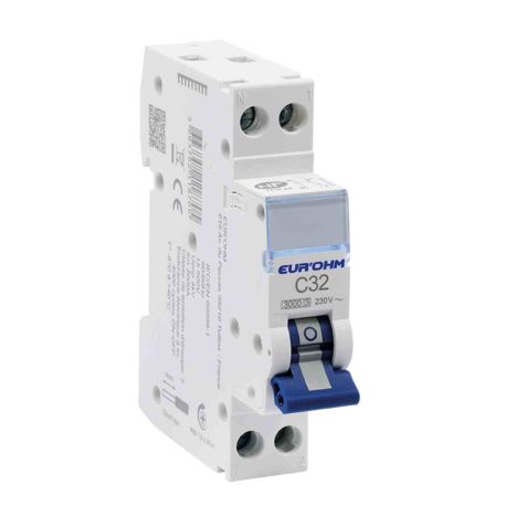 Disjoncteur divisionnaire 32A  RX Protect Eur'Ohm - 1P+N - Courbe C - 3kA - Connexions vis/vis