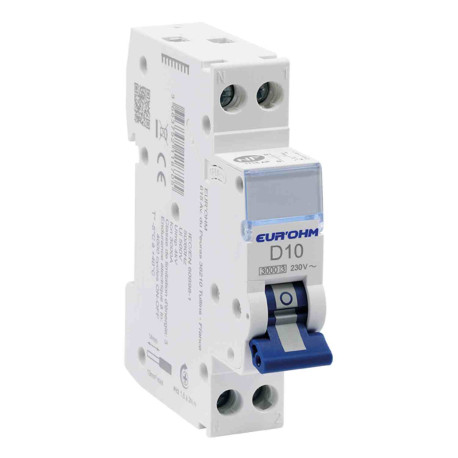 Disjoncteur divisionnaire 10A RX Protect Eur'Ohm - 1P+N - Courbe D - 4.5kA - Connexions vis/vis