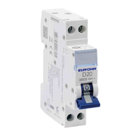 Disjoncteur divisionnaire 20A RX Protect Eur'Ohm - 1P+N - Courbe D - 4.5kA - Connexions vis/vis