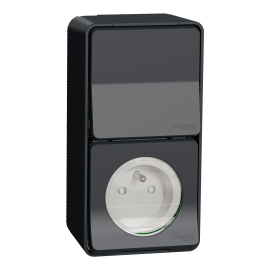 Prise courant 2P+T + va et vient vertical IP55 IK07 - En saillie - Gris - Mureva Styl